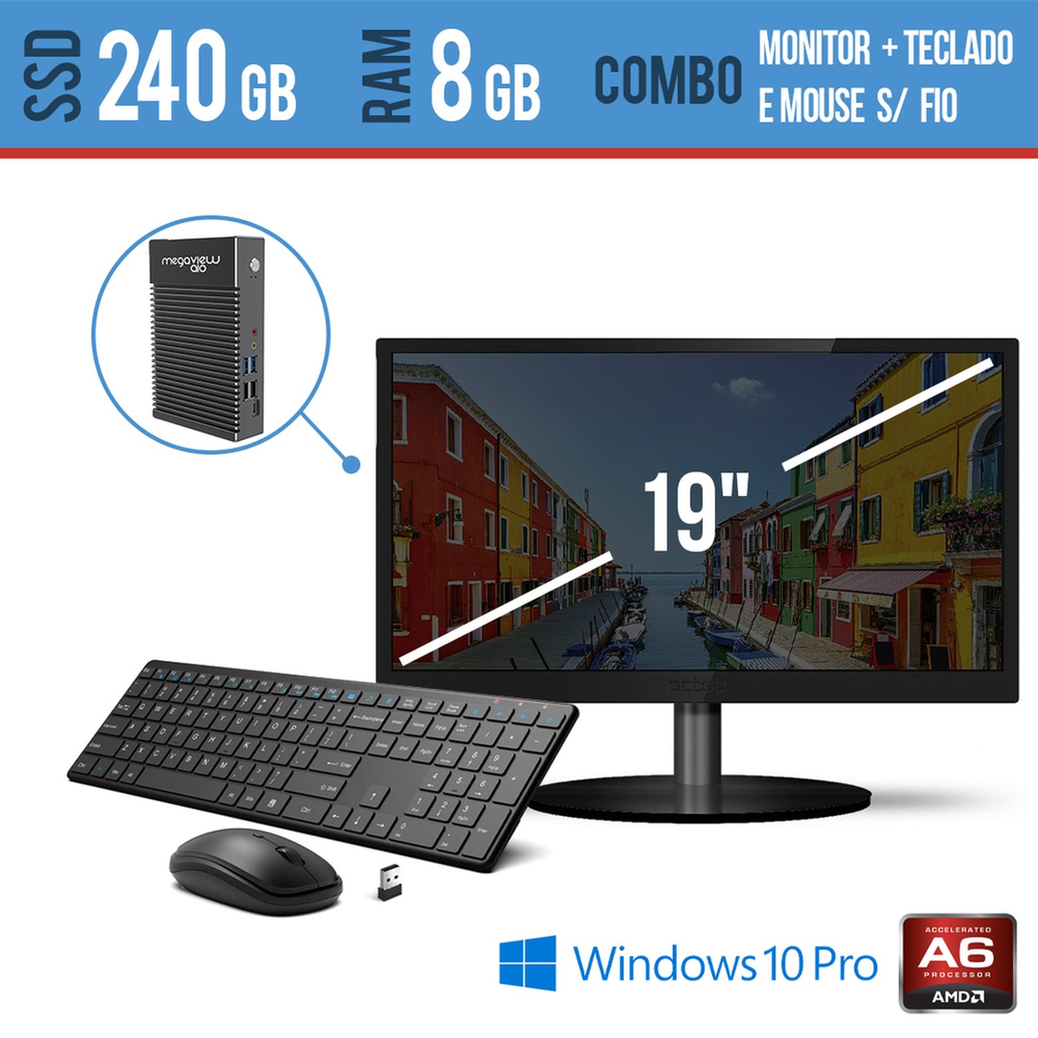 Computador All In One 19 Pol 8gb Win Pro Ssd Tec Mouses/Fio Megaview Ssd240gb