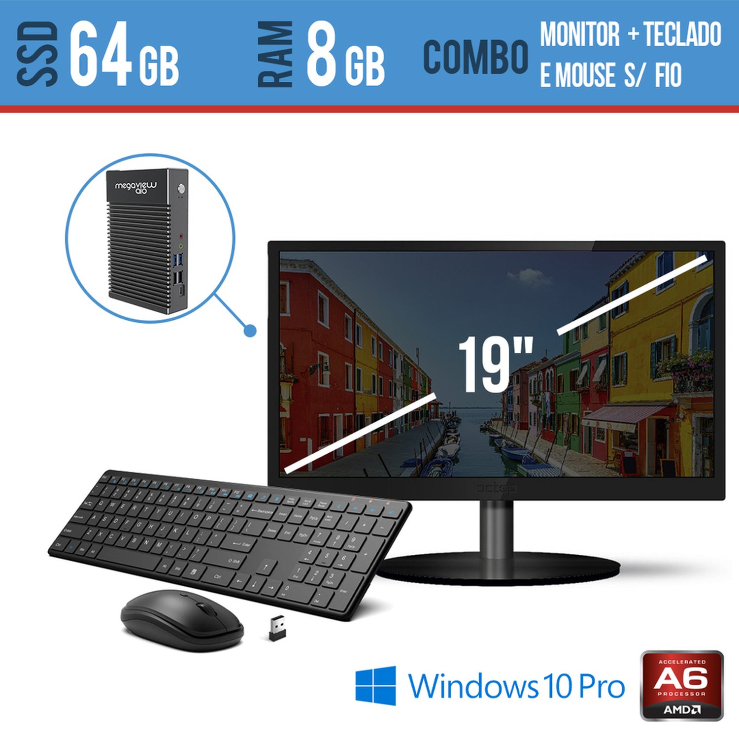 Computador All In One 19 Pol 8gb Win Pro Ssd Tec Mouses/Fio Megaview Ssd64gb