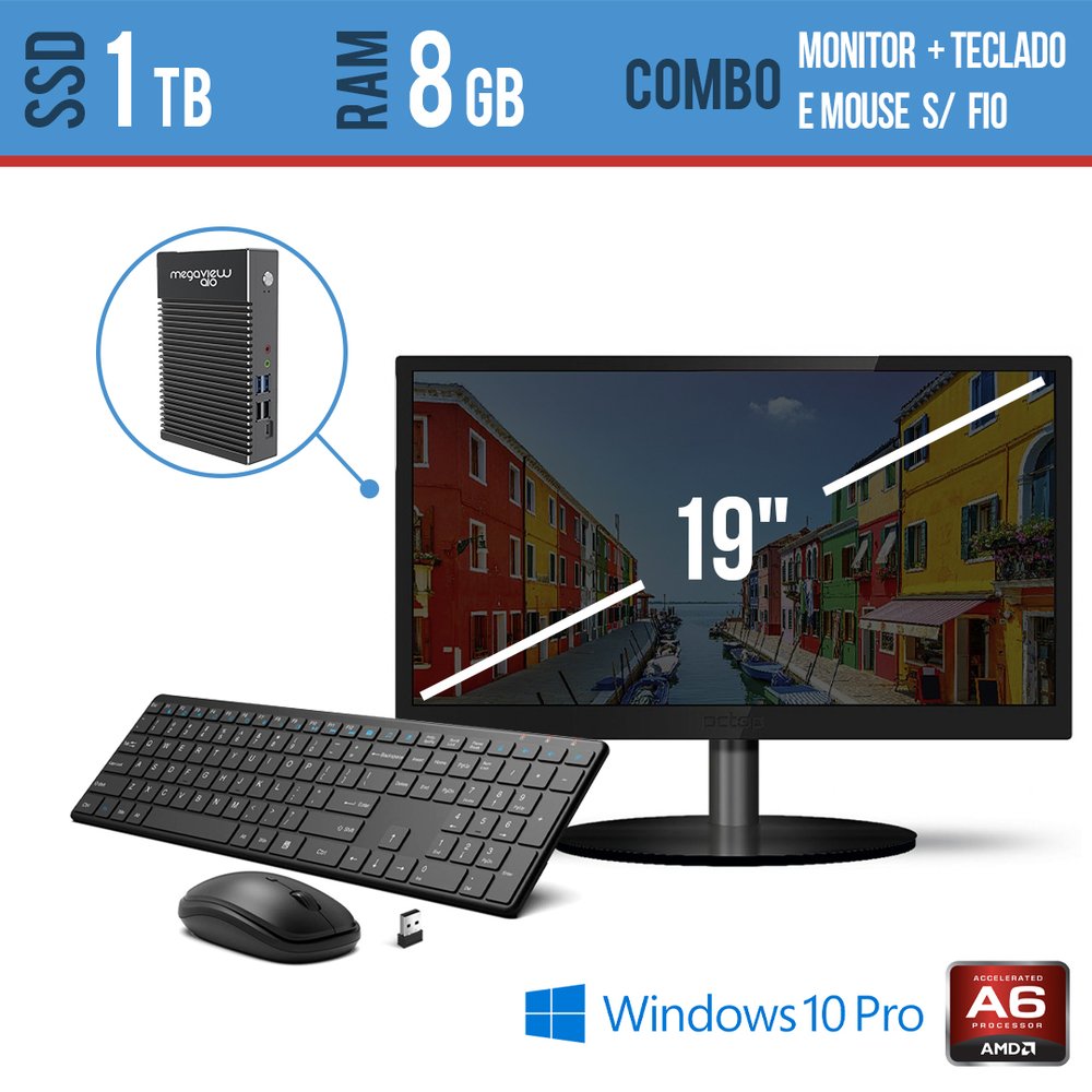Computador All In One 19 Pol 8gb Win Pro Ssd Tec Mouses/Fio Megaview Ssd 1tb
