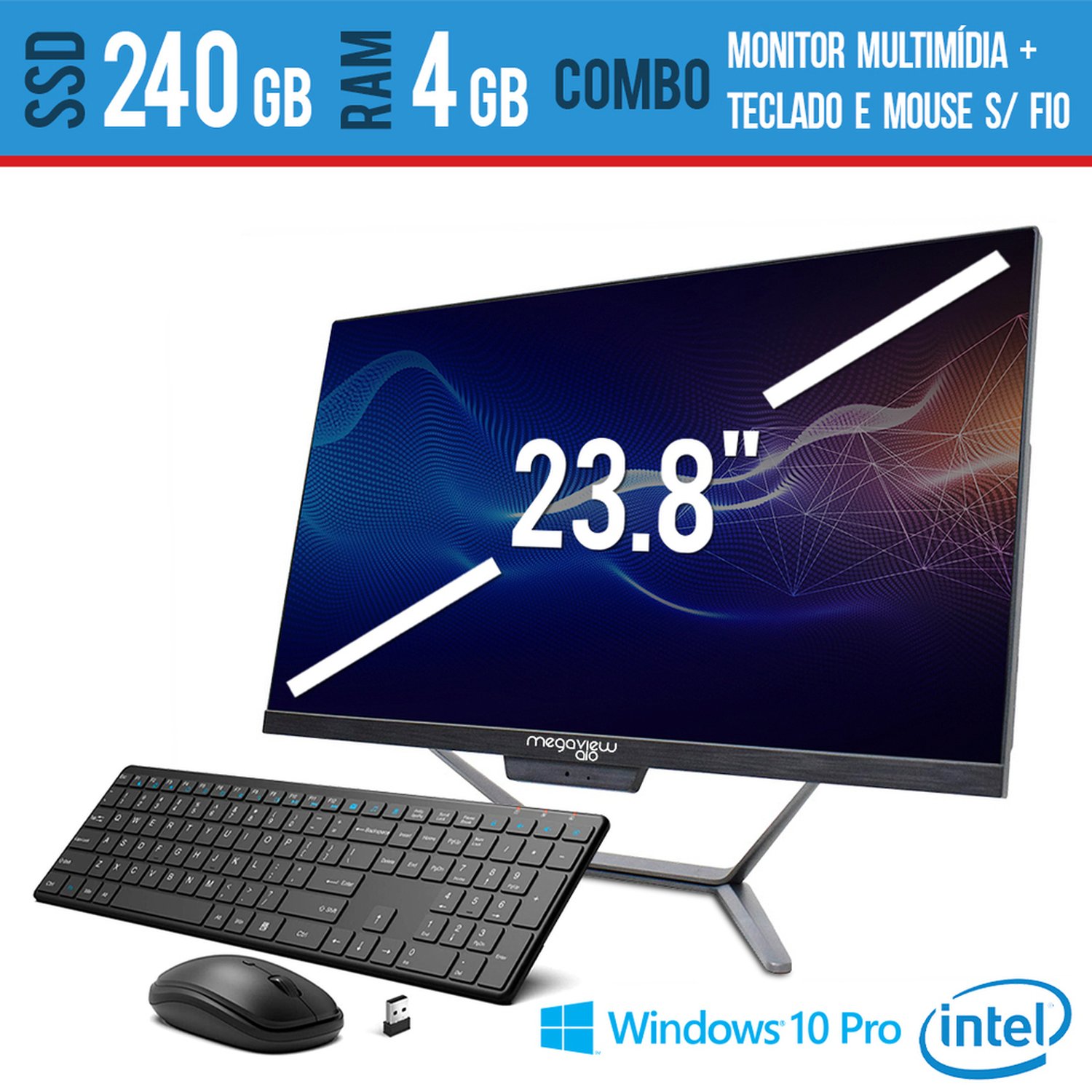 Computador All In One Intel Pentiun 10 geraçao 23,8 Multimidia 4GB SSD 240 GB Teclado e Mouse Sem f