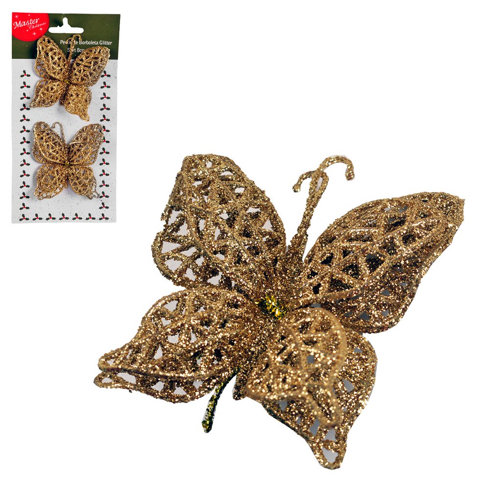 Pendente De Natal Borboleta Com Glitter 2 Peças