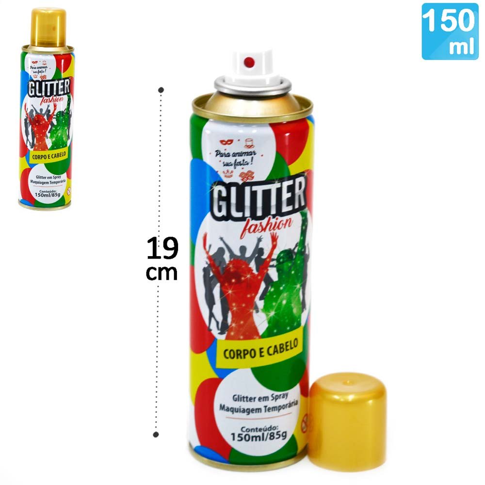 Tinta Glitter Em Spray 150Ml Dourado Para Cabelo E