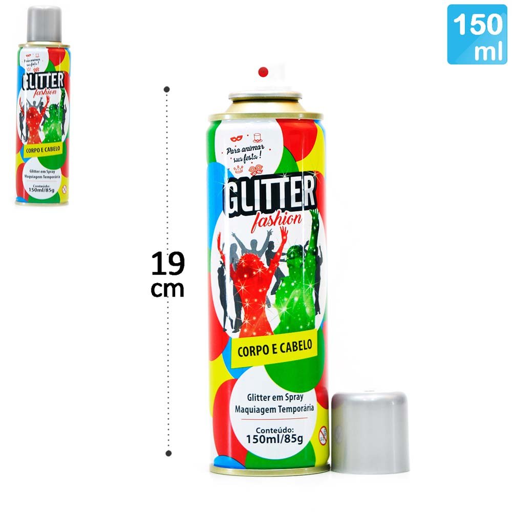 Tinta Glitter Em Spray 150Ml Prata Para Cabelo E C