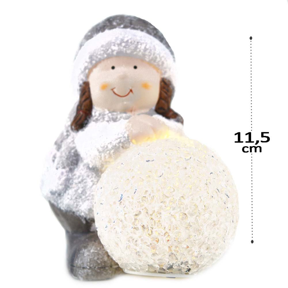 Enfeite De Cerâmica Boneco Com Bola De Led Natal