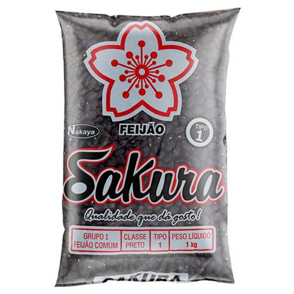 Feijão Preto Sakura Tipo 1 1kg - Embalagem contém 30 pacotes