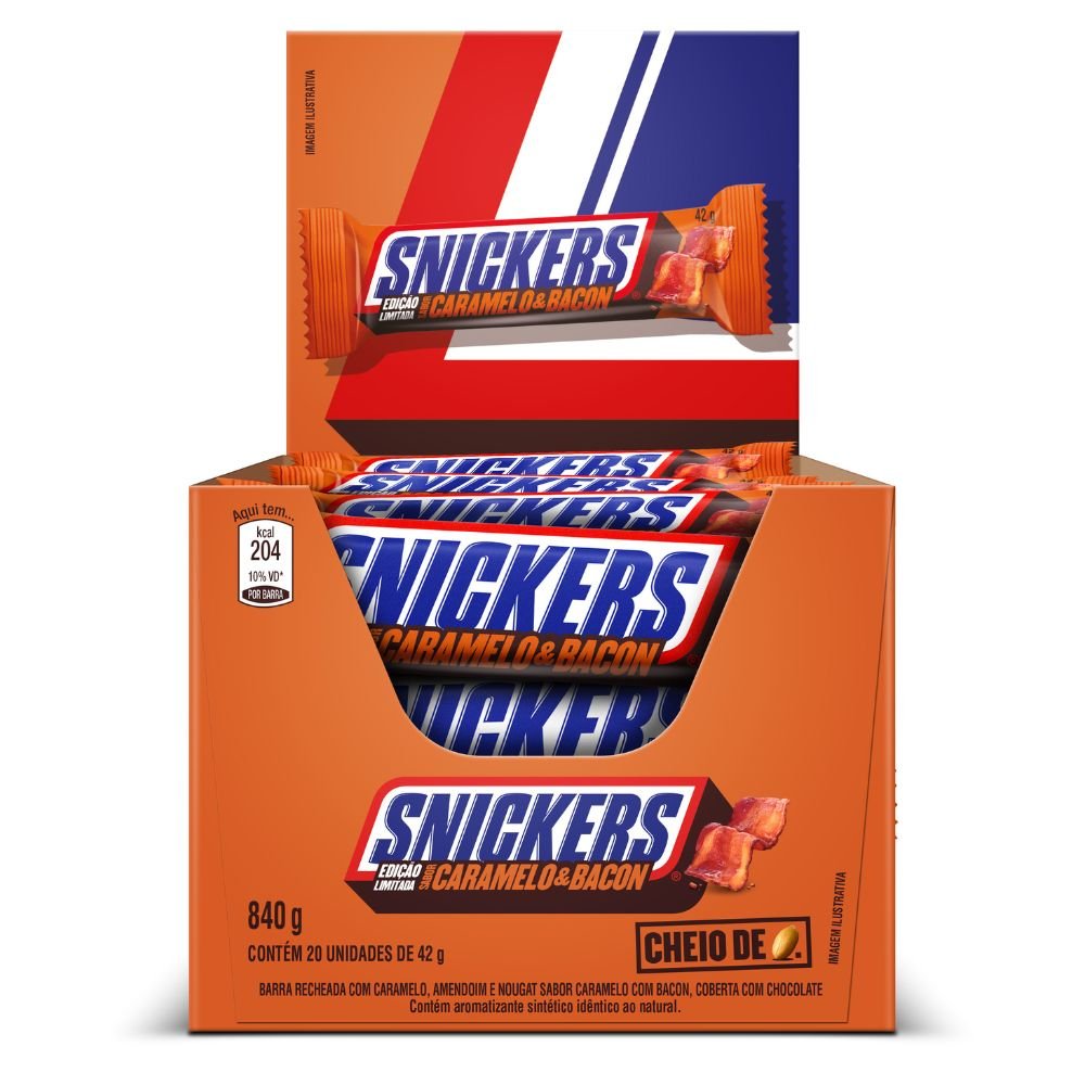 Snickers Caramelo Com Bacon Display Com 20 Unidades De 42g Masterfoods