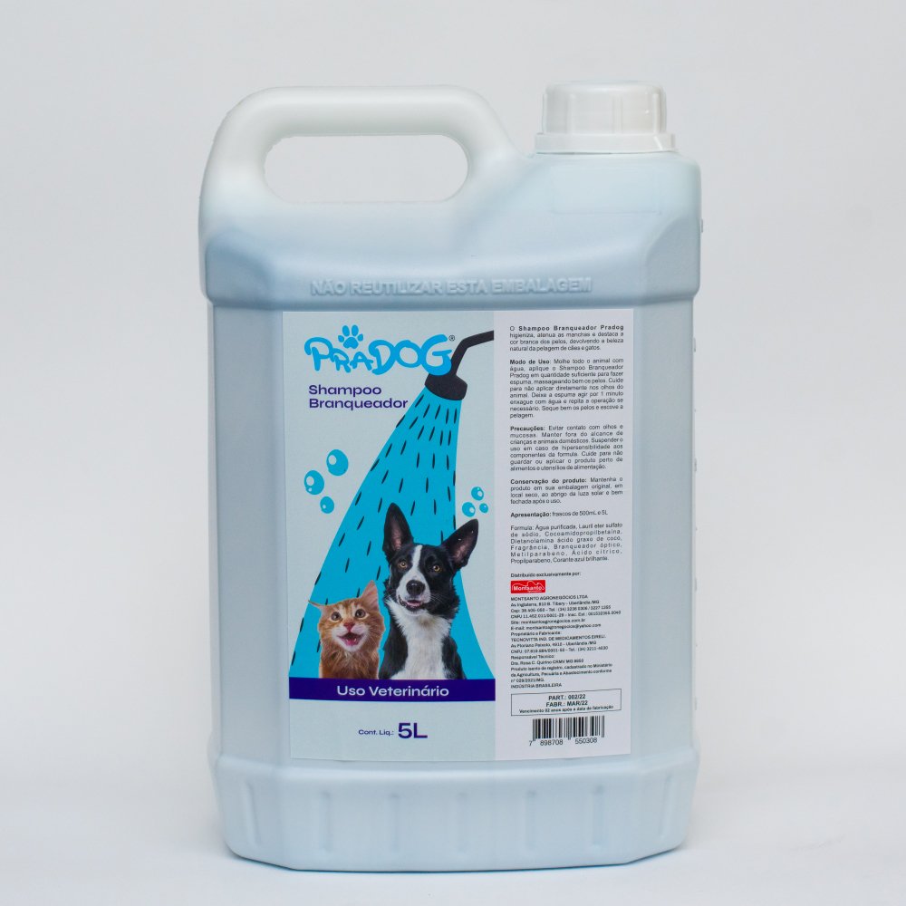 Shampoo Pradog Branqueador Galão 5 Litros Montsanto. Para Cães E Gatos.