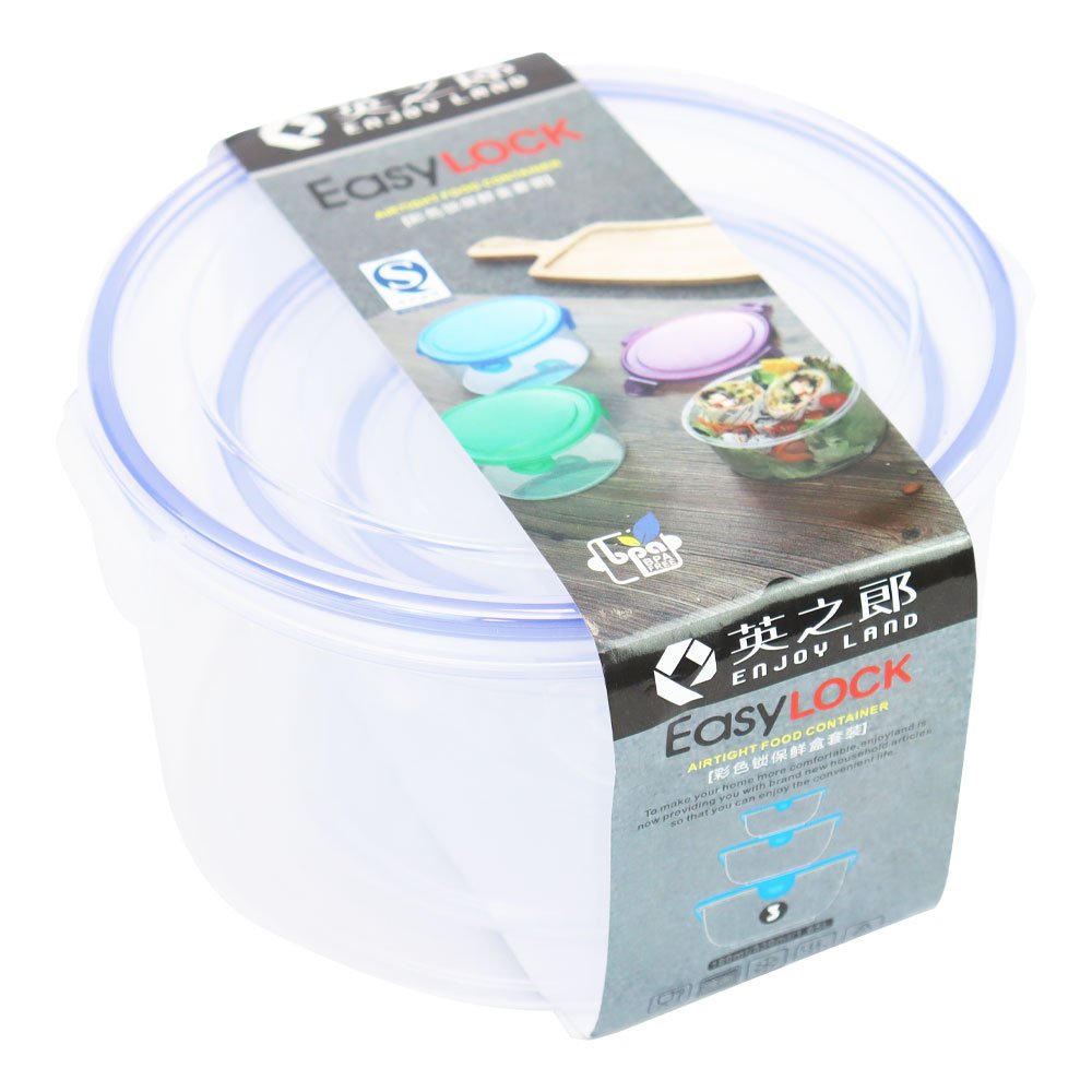 Conjunto 3 Potes Plasticos Redondos Com Tampa e Trava Global