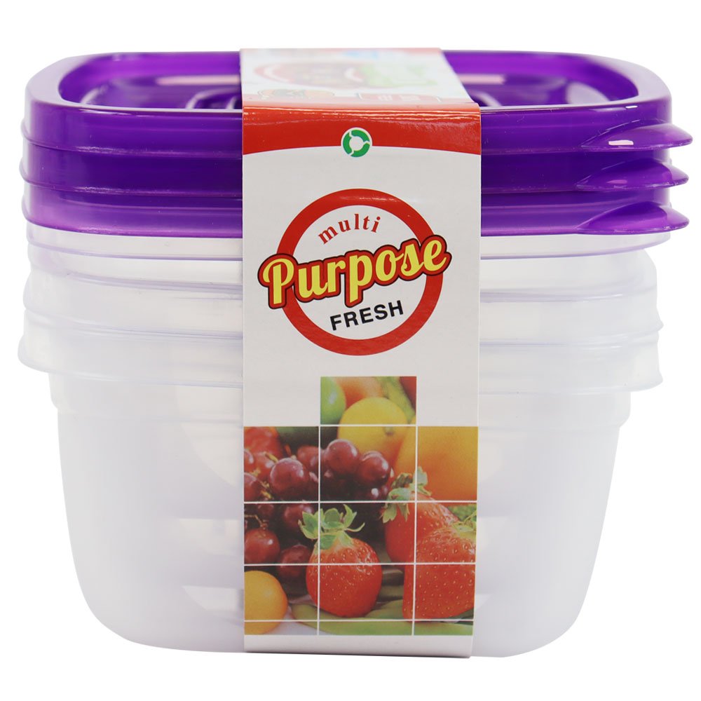 Conjunto 3 Potes Plasticos 550 Ml Quadrados Com Tampa Cores Sortidas Global
