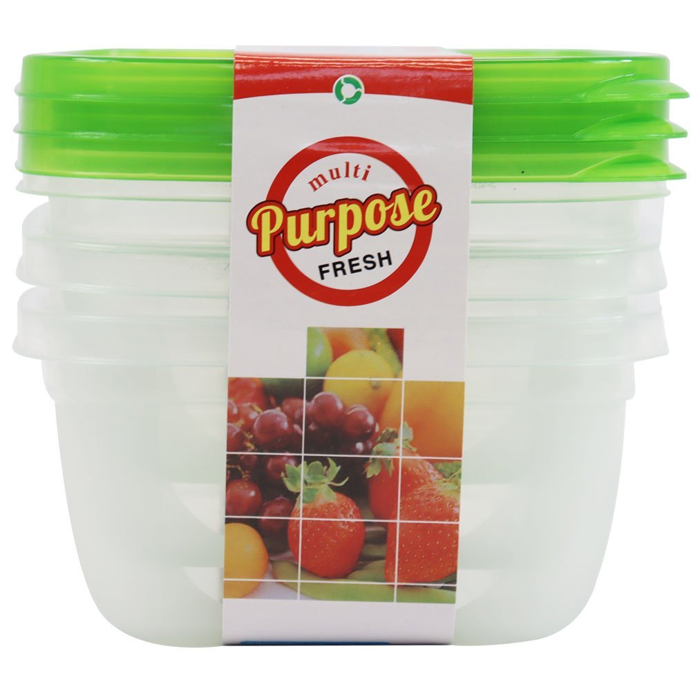 Conjunto 3 Potes Plasticos 550 Ml Quadrados Com Tampa Cores Sortidas Global