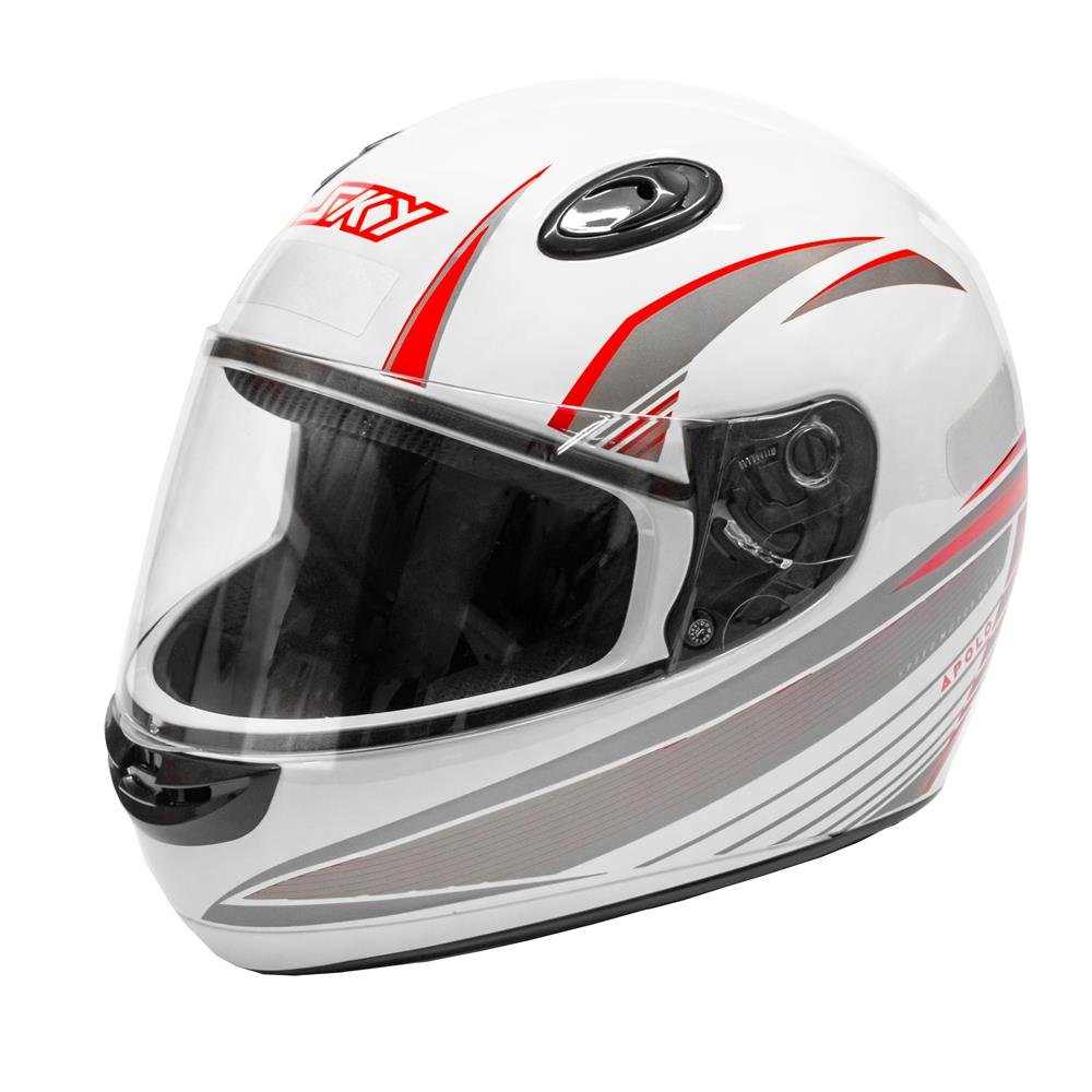 Capacete Sky Apolo Branco C/ Transfer Chumbo C/ Vermelho 56