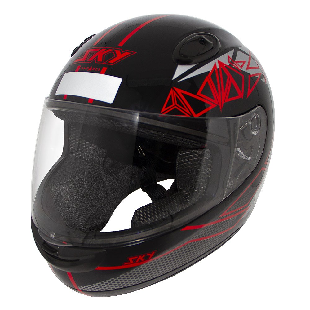 Capacete Sky Antares Preto Brilho, Transf Vermelho 58