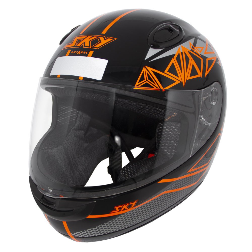 Capacete Sky Antares Preto Brilho, Transf Laranja 58