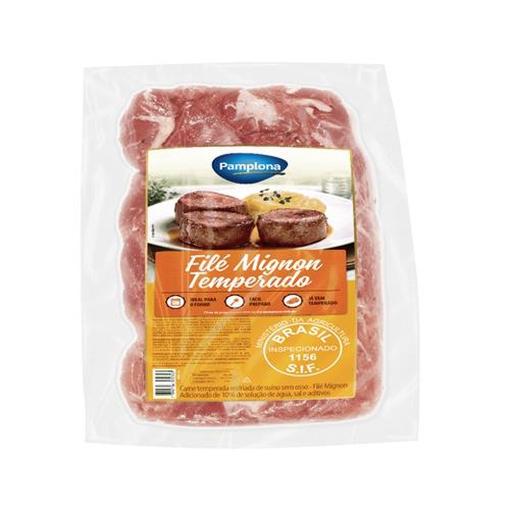 Filé Mignon Suíno Temperado Resfriado Pamplona - Embalagens com aproximadamente 1kg - Peso da Caixa 10kg