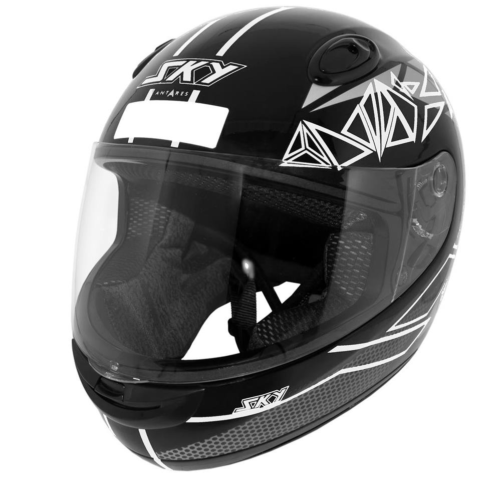 Capacete Sky Antares Preto Brilho, Transf Branco 56