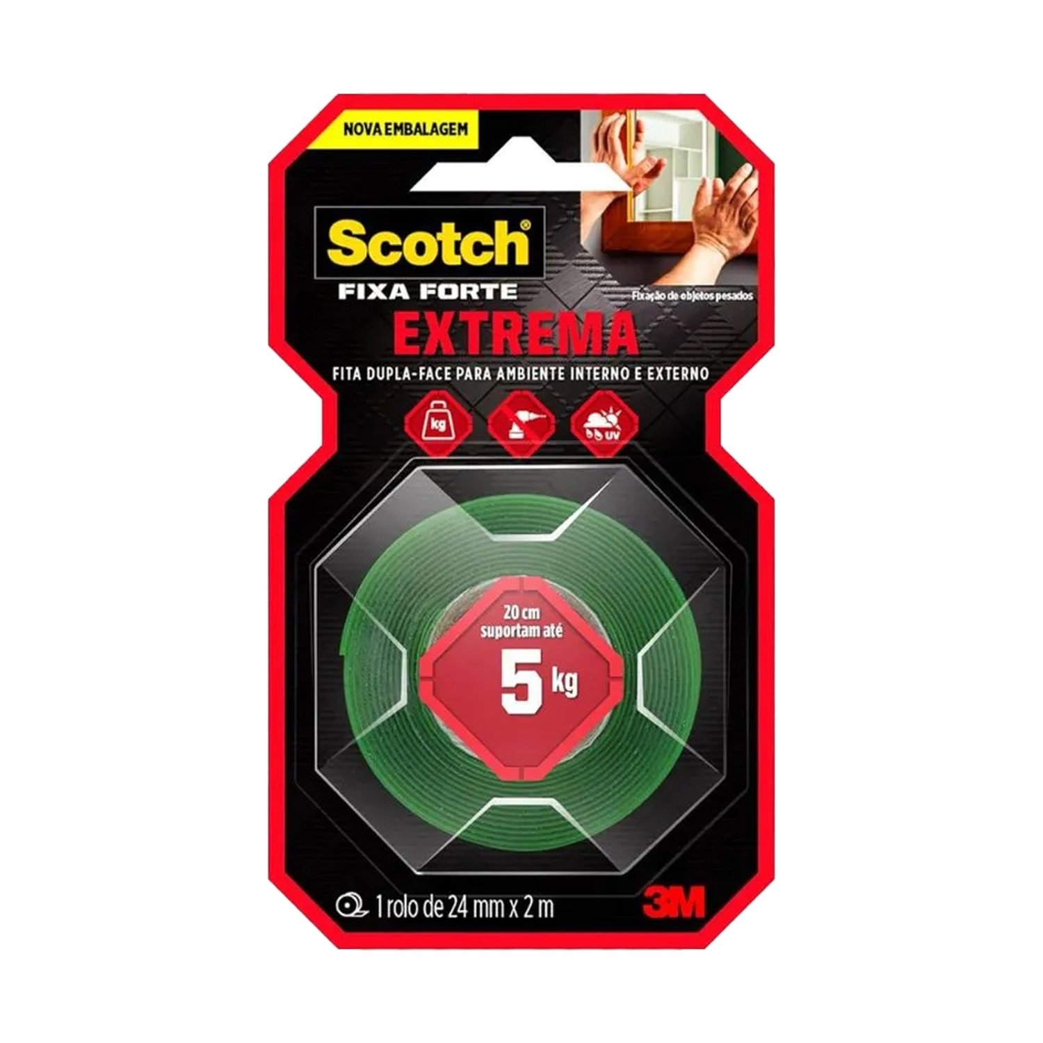 Fita Dupla Face 3M Fixa Forte Scotch 24mmx2m