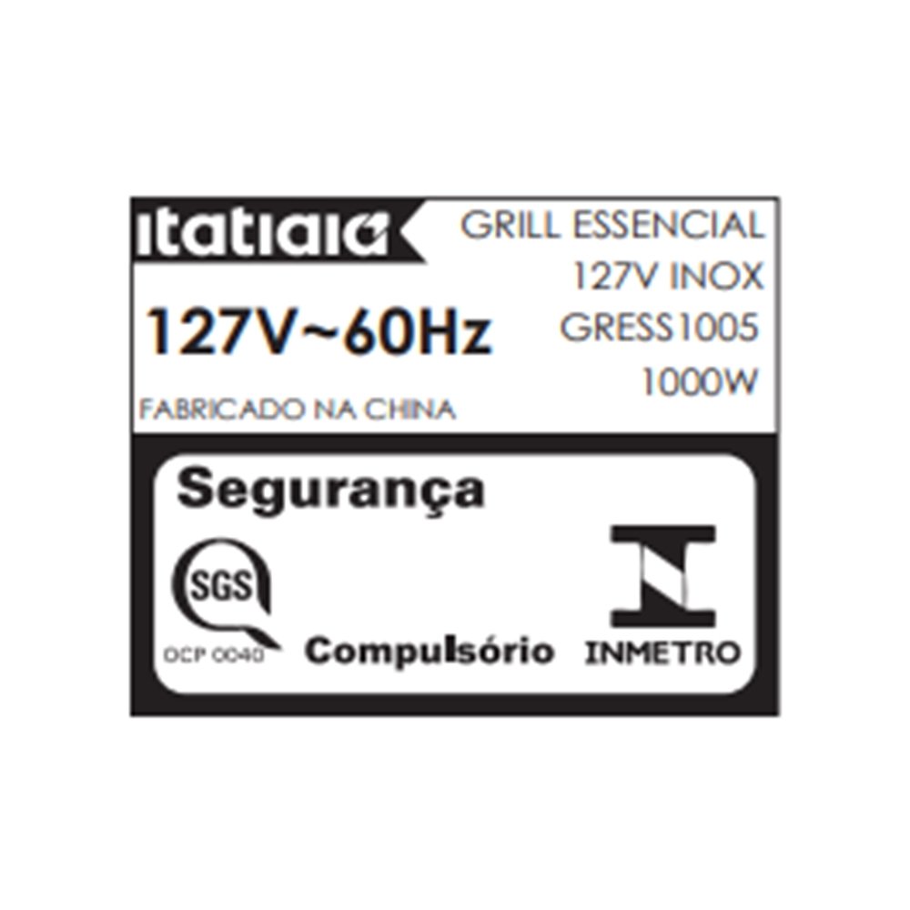 Grill Itatiaia Essencial GRESS1005 Antiaderente, 1000W, Preto/Inox, 110V