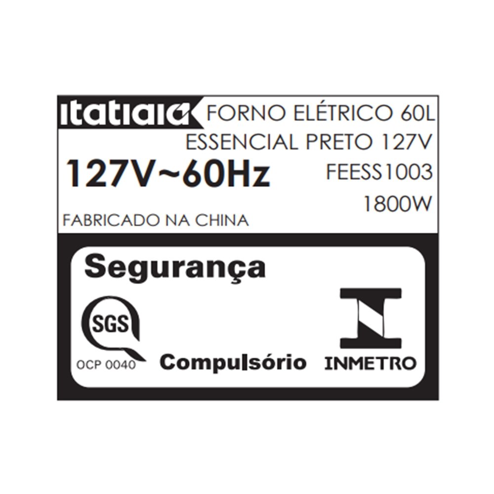 FORNO ELETRICO ITATIAIA 60L ESSENCIAL FEESS1003 PRETO 110V