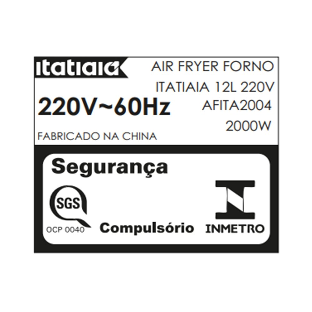 Fritadeira Air Fryer Forno Itatiaia AFITA2004 - Antiaderente, 12 Litros, Preto, 220V