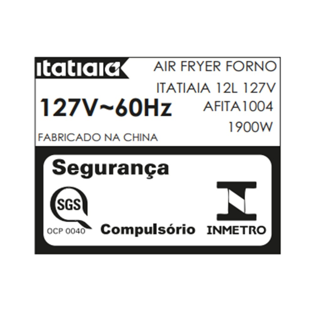 Fritadeira Air Fryer Forno Itatiaia AFITA1004 - Antiaderente, 12 Litros, Preto, 110V