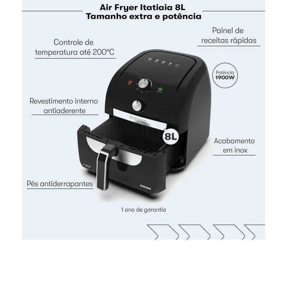 FRITADEIRA AIR FRYER ITATIAIA AFITA1003 8L PRETO 110V