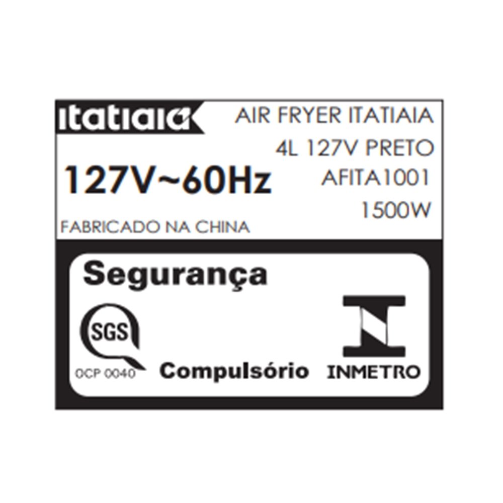 FRITADEIRA AIR FRYER ITATIAIA AFITA1001 4L PRETO 110V