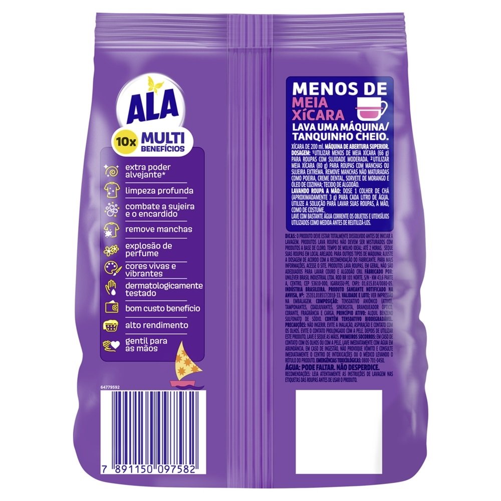 Sabão em Pó Ala Lavanda Sachê 800g - Embalagem com 16 Unidades