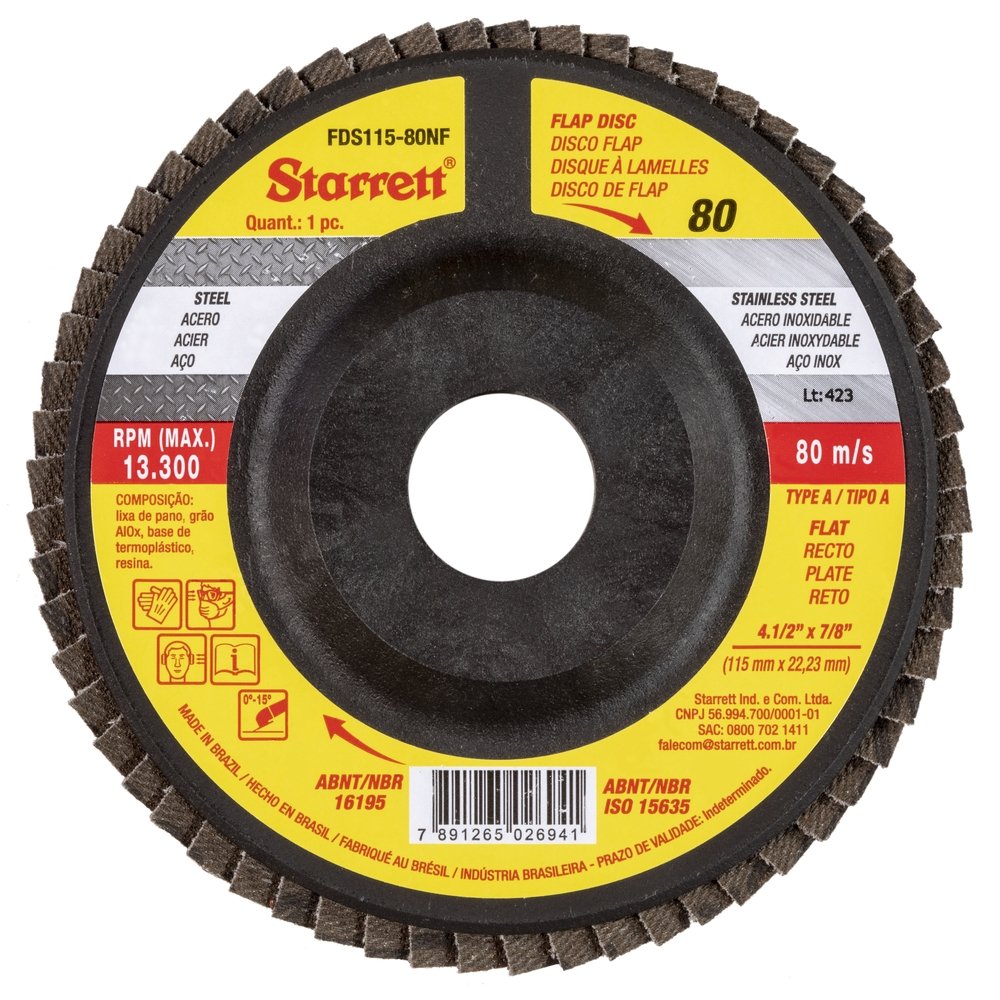 Disco Flap Starret 4.1/2P G80 - Embalagem com 12 Unidades