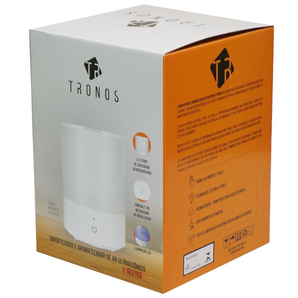 Umidificador E Aromatizador De Ar Ultrassônico Com Led Touch 2,8L GL2103 Bivolt Tronos