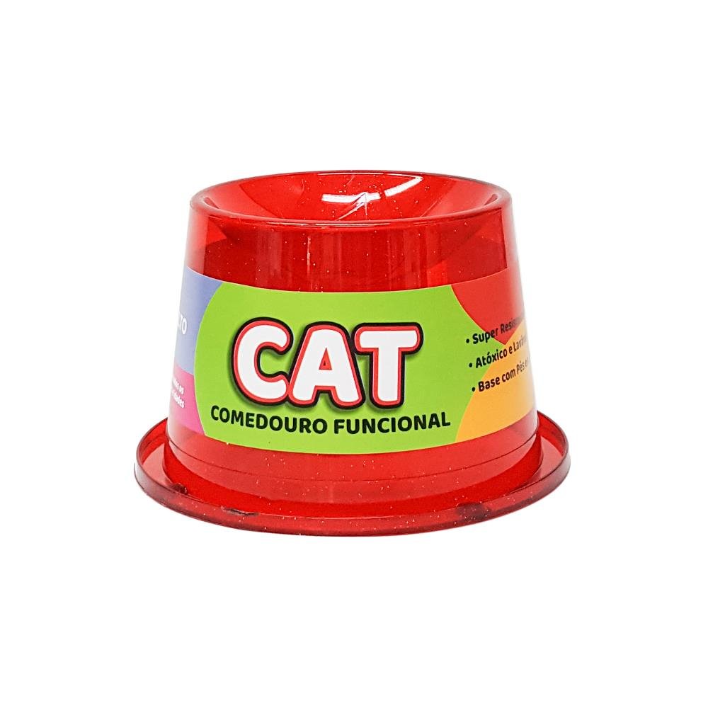 Comedouro Alto Antiformiga Gato 250 Ml Vermelho Glitter