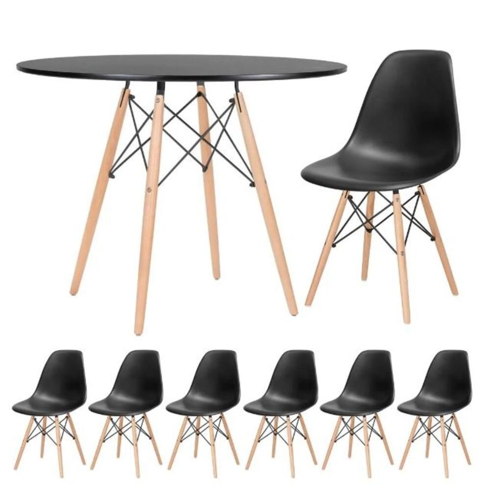 Conjunto de Jantar Mesa Eiffel 120cm Preta + 6 Cadeiras Eiffel DKR Pretas