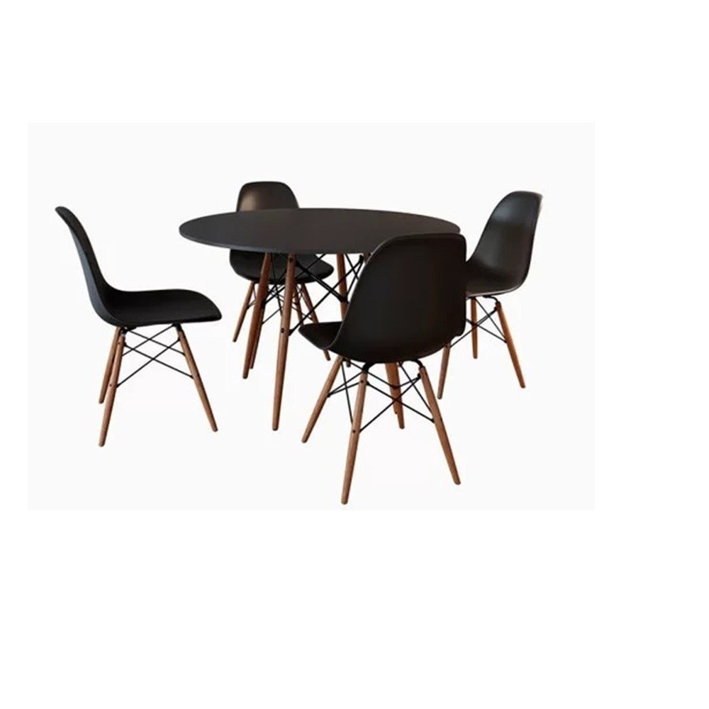 Kit - Mesa Redonda Eames 120 Cm Preto + 4 Cadeiras Eiffel Dsw Preto