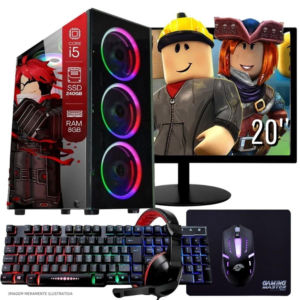 Computador Gamer Completo TOB Intel Core i5 SSD 240GB 8GB Teclado Mouse Mouse Pad e Headset Gamer Monitor 20´´ Windows 10 Pro Trial
