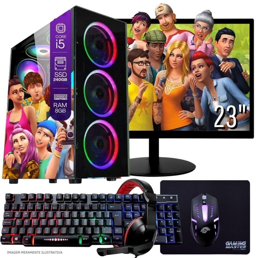 Computador Gamer Completo TOB Intel Core i5 SSD 240GB 8GB Teclado Mouse Mouse Pad e Headset Gamer Monitor 23´´ Windows 10 Pro Trial