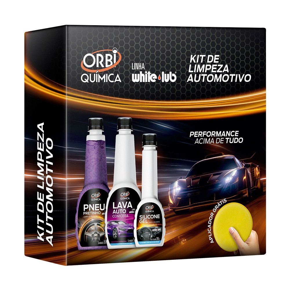 Kit Limpeza Automotivo Orbi Pretinho + Lava Auto + Silicone Gel Aplicador