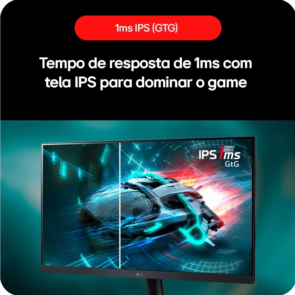 Monitor LED Full HD Gamer 24" LG UltraGear 24GS60F-B - HDMI, IPS, D-SUB, 180Hz 1ms(GtG)