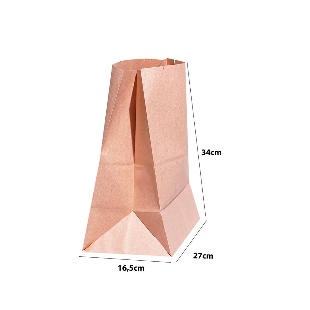 Saco de Papel Kraft E3 Embalagens - Pacote com 100 Unidades - Medidas 27x16,5x34 cm ¿ Código 101619100