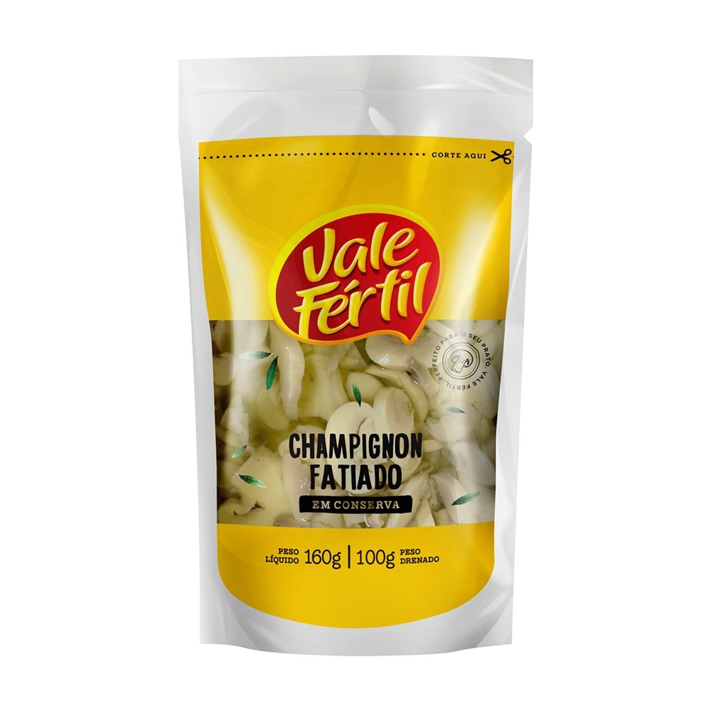 Champignons Vale Fértil Fatiado em Conserva 100g Sachê - Embalagem com 24 Unidades