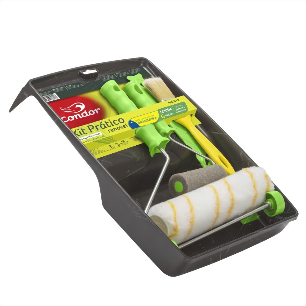 Kit Condor Pintura 810 6 Peças Rolo Lã/Espuma/Suporte/Bandeja/Trincha/Misturador