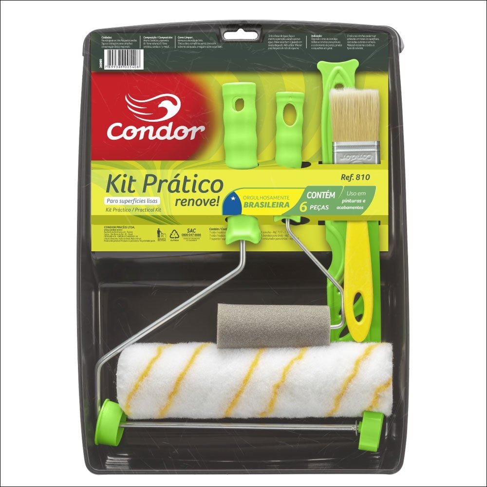 Kit Condor Pintura 810 6 Peças Rolo Lã/Espuma/Suporte/Bandeja/Trincha/Misturador