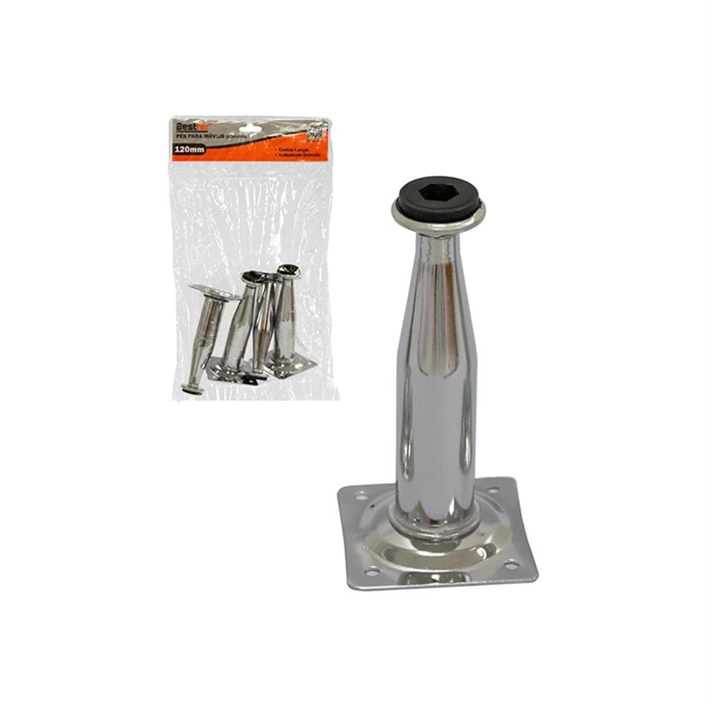 Pes P/Moveis Cromado Conico 4 Peças 120Mm