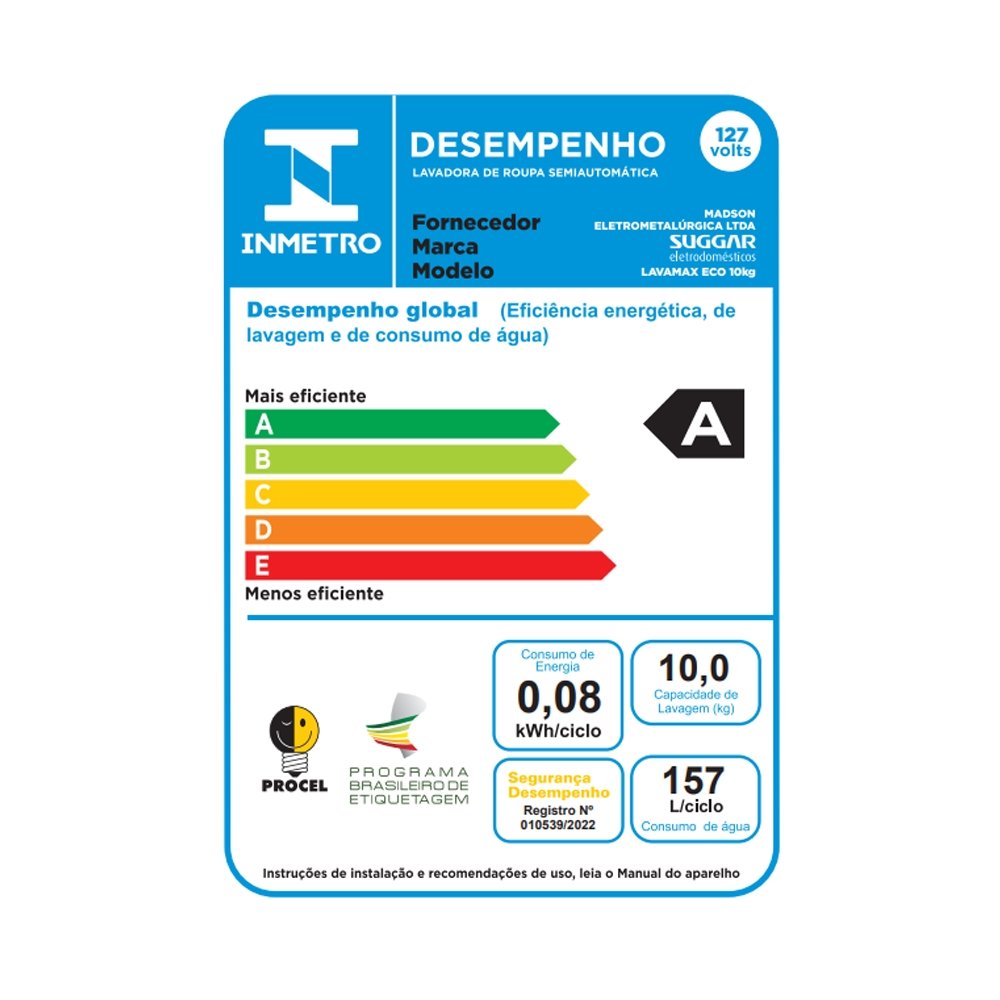 Lavadora de Roupas Semi Automática Suggar Lavamax LE1021 - Eco 10kg, Branco, 110V