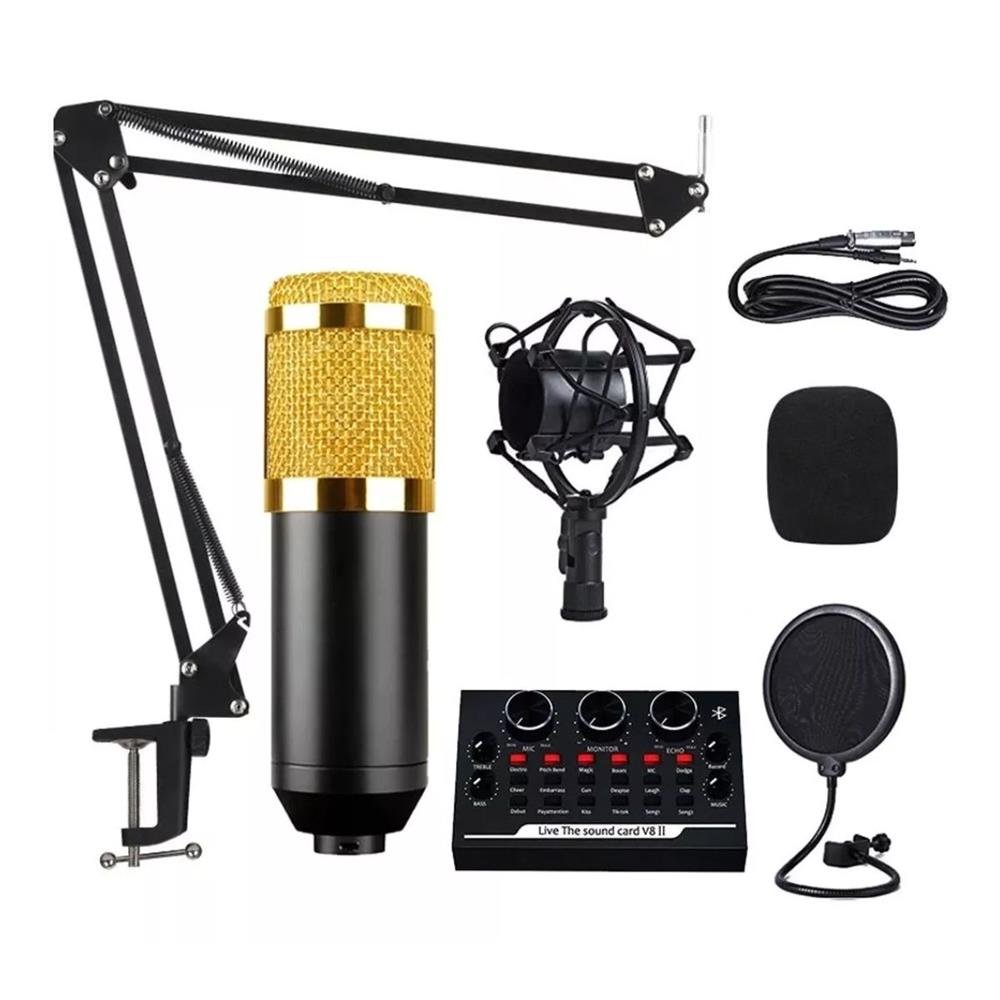 Microfone Condensador com Mesa de Som Podcast Live Profissional Tomate MT-3502