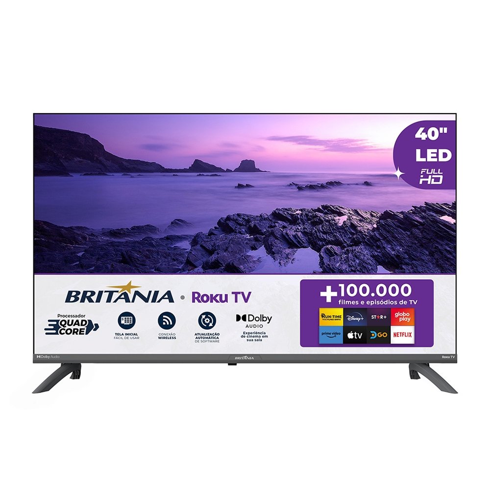 Smart TV LCD LED 40" Britânia BTV40E3ERSGB - Roku, Full HD, Dolby, com 3 HDMI, 2 USB