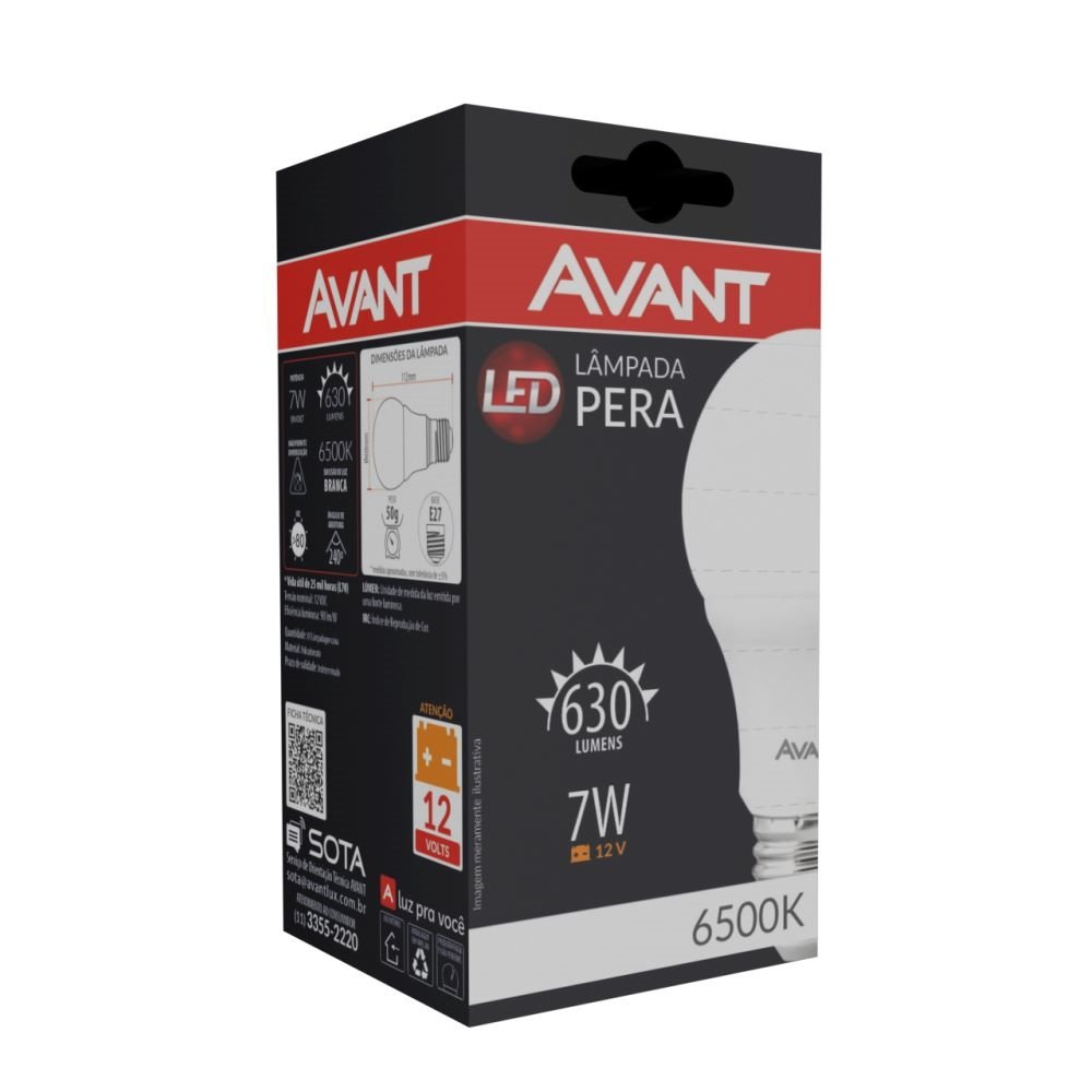 Lâmpada LED Avant Pera 7W Branca 630 Lúmens 12 Volts