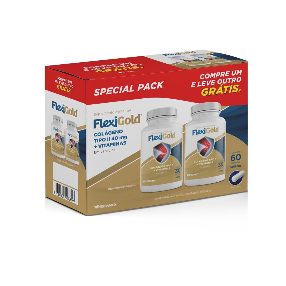Flexigold Pack Com 60 Capsulas - Leve 60 Pague 30 (Colageno tipo 2 + Vitaminas)