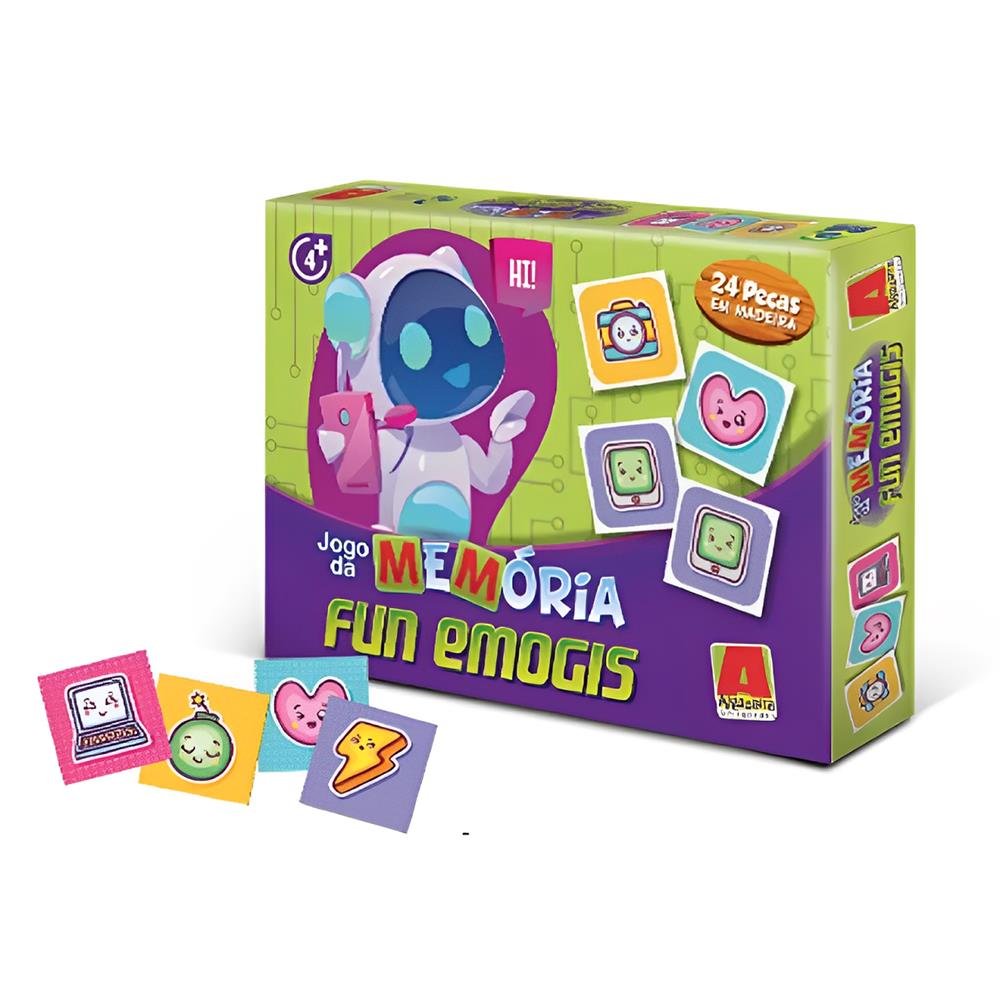 Jogo Memoria Madeira 24 Peças Fun Emojis
