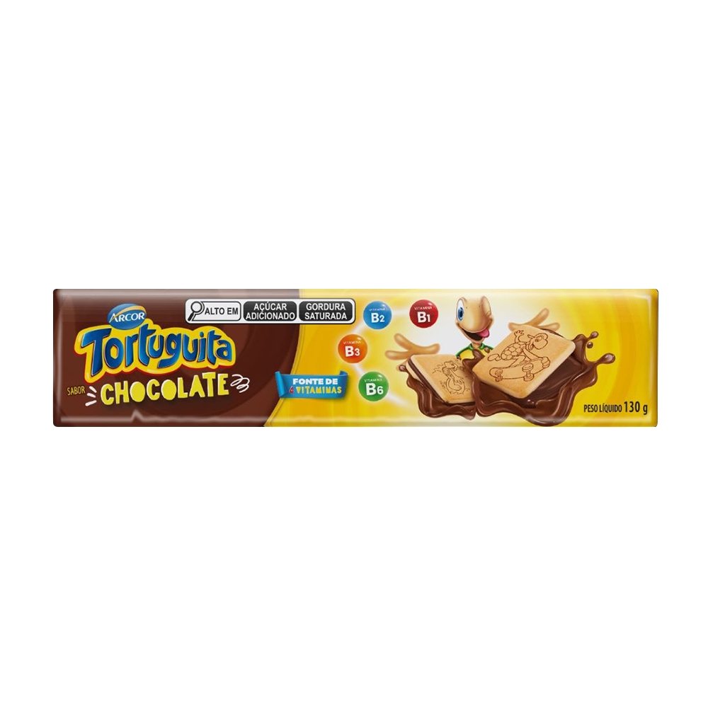 Biscoito Tortuguita Recheado Quadrado Chocolate 130g - Embalagem com 60 Unidades