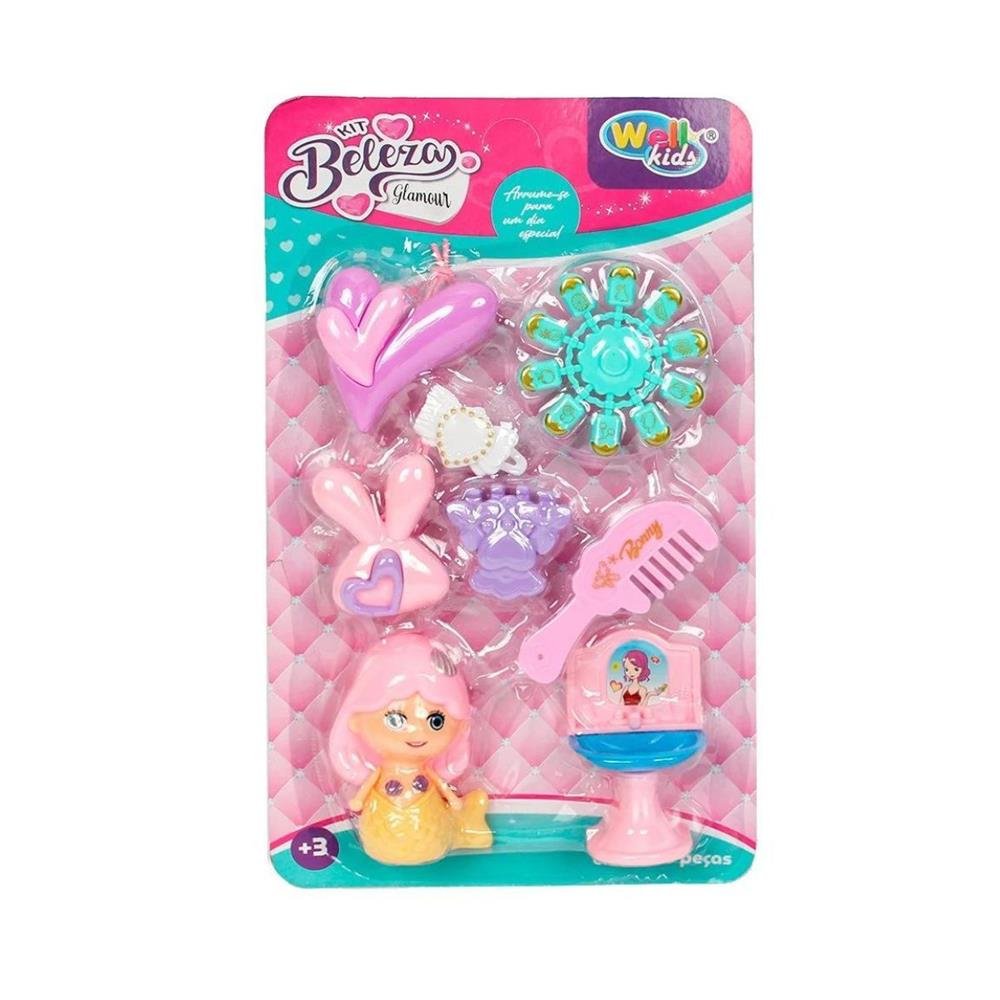 Kit Maquiagem E Beleza Infantil Glamour Fashion 8 Peças Blister