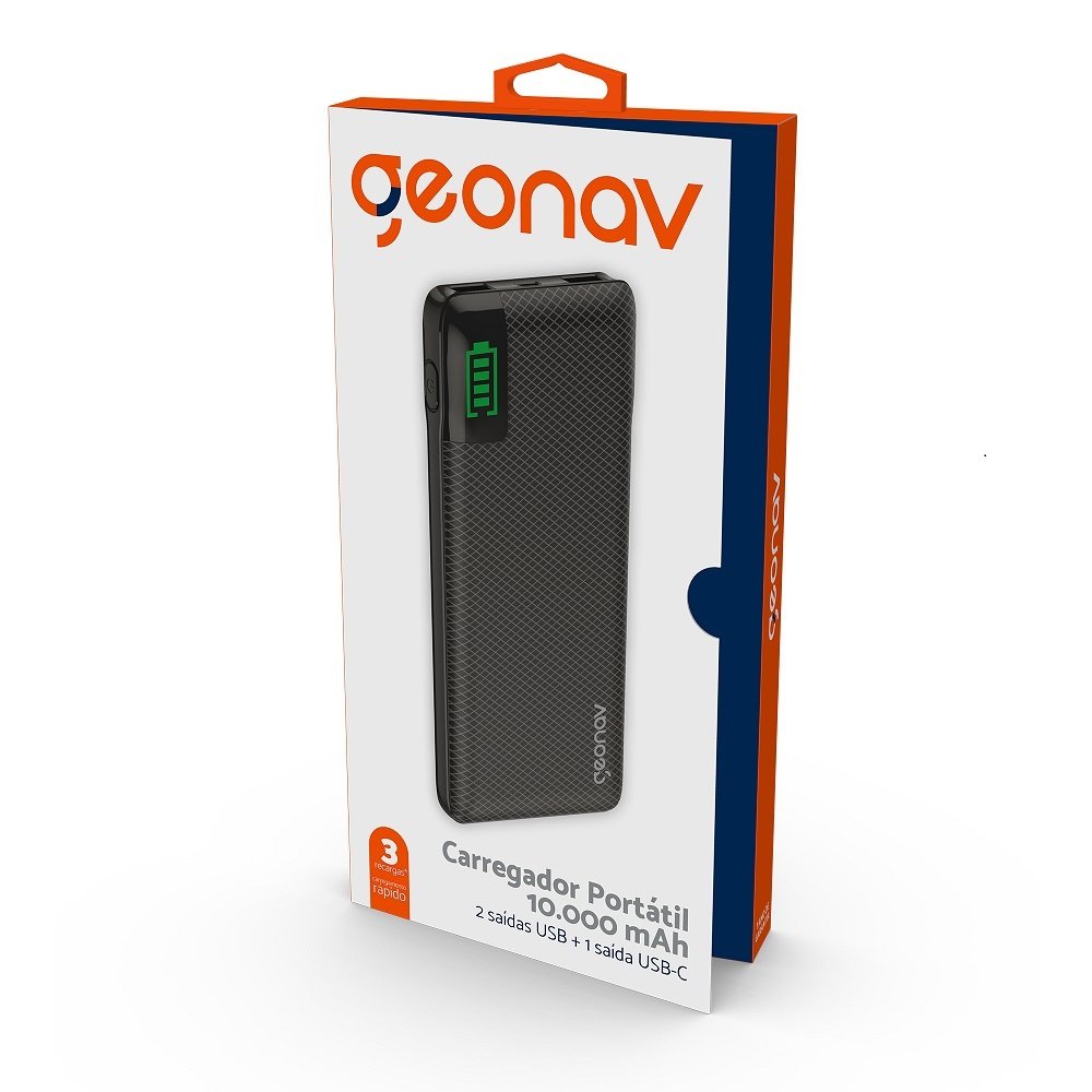 Carregador Portátil Preto - 10.000 mAh ¿ PB10KBK - Geonav